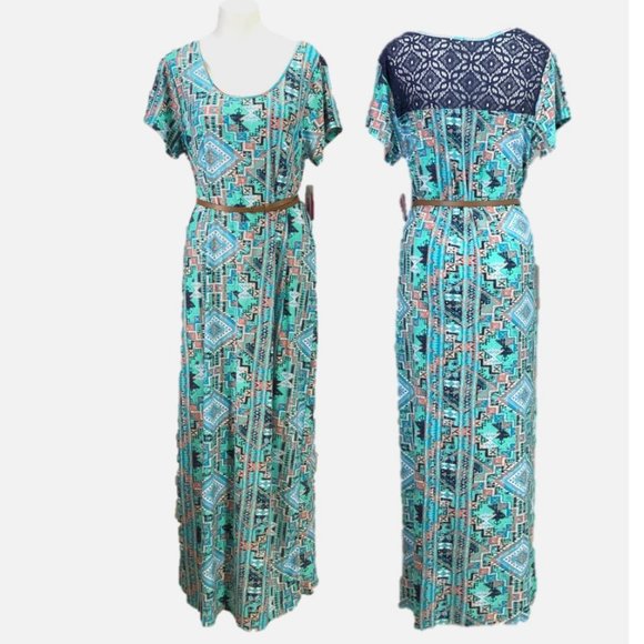 Bobbie Brooks Dresses & Skirts - Bobbie Brooks Aztec Print Maxi Dress NEW Knit/Lace